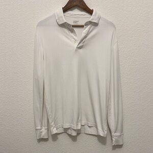 Lands' End Men's White Long Sleeve Polo Size M